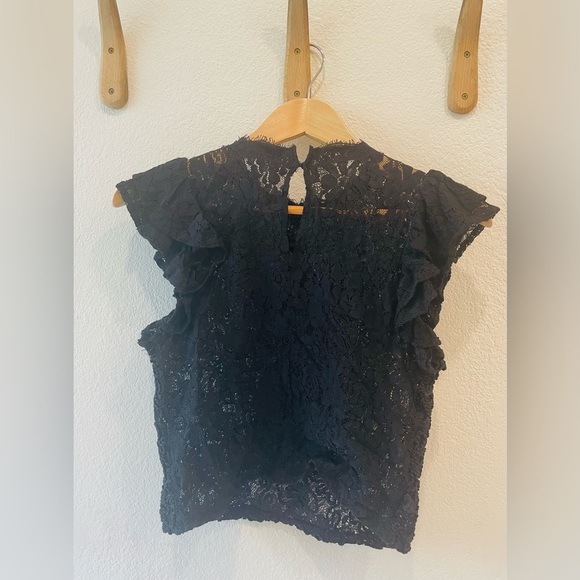 Zara All Over Black Stretch Lace Flutter Sleeve Blouse Size Medium - Picture 2 of 3